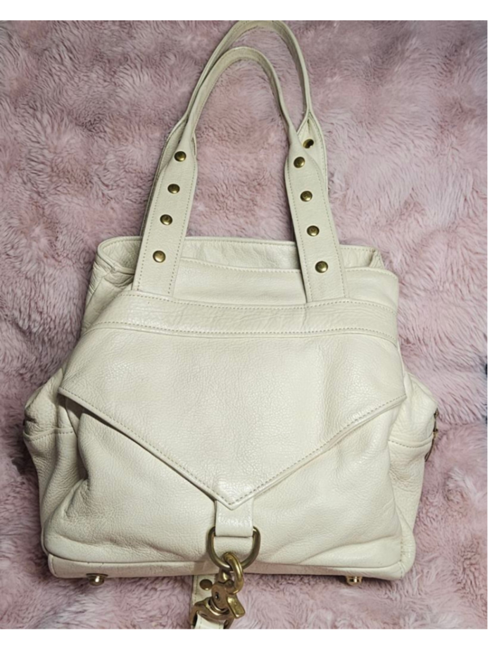 Botkier Vintage "Trigger" Cream Leather Multi-Pocket Satchel Handbag